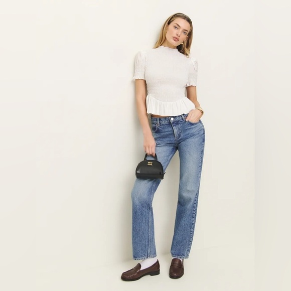 NEW Reformation Aggie Short Sleeve Top Peplum White | size XS - Picture 4 of 11